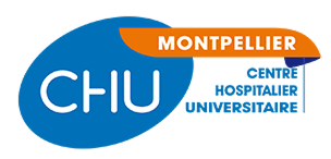 CHU Montpellier : Centre Hospitalier Universitaire Logo du CHU Montpellier : l'acronyme CHU en blanc sur un ovale bleu, avec Montpellier en orange et Centre Hospitalier Universitaire en bleu.